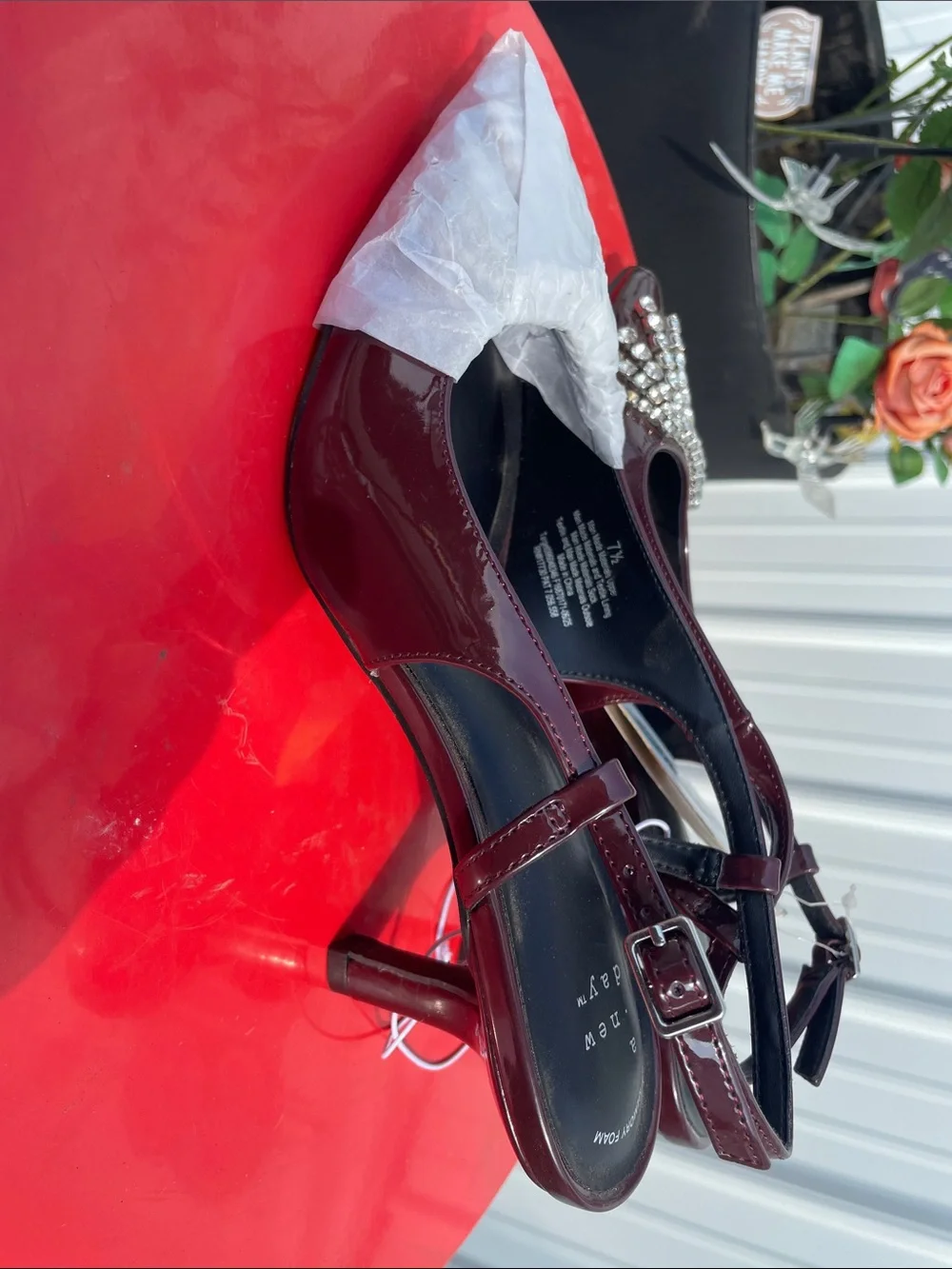a new day Burgundy Pointed Slingback Flats with Crystal Fringe